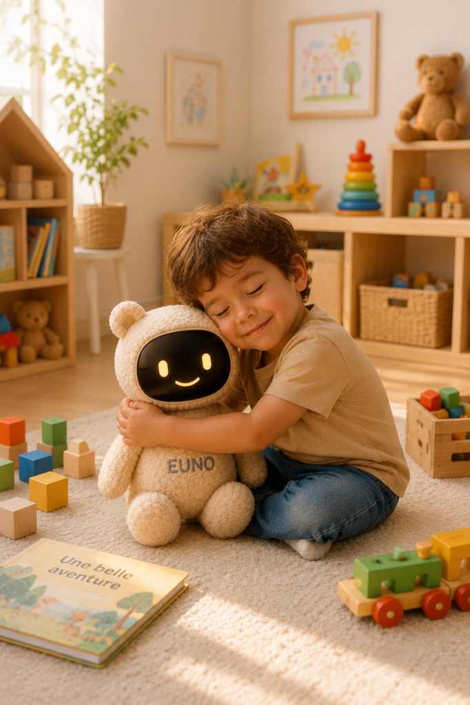 Garçon qui fait un câlin a Euno
