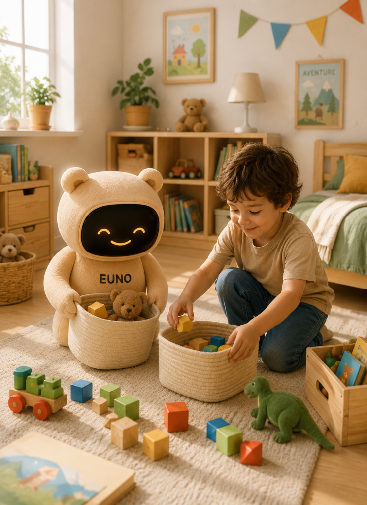 Enfant qui range sa chambre avec Euno