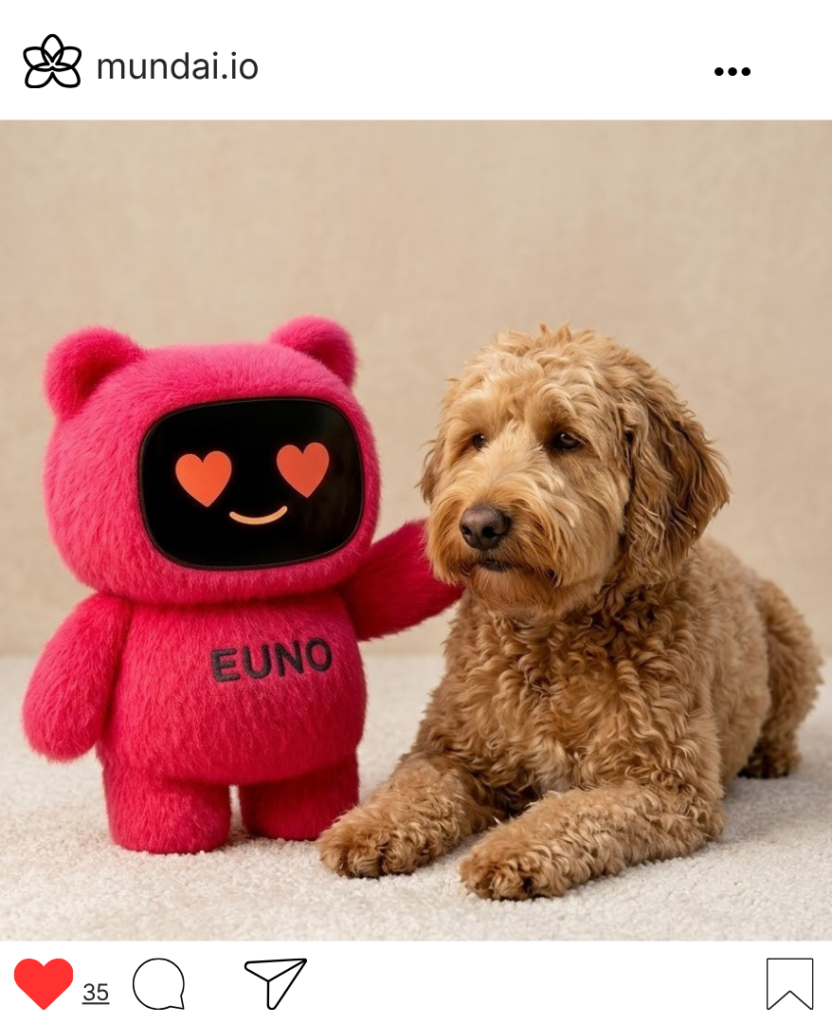 Post Instagram avec euno rose et un chien